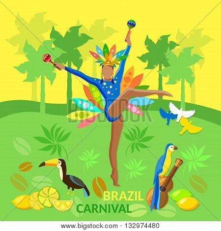 Welcome to Brazil brazilian carnival jungle bright holiday vector illustration