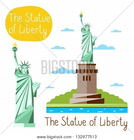 The Statue of Liberty. Famous world landmarks icon concept. Journey around the world. Tourism and vacation theme. Modern design flat vector illustration.