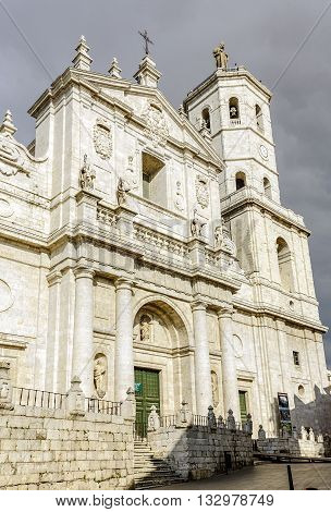 Valladolid Spain - March 23 2016: Cathedral of Our Lady of the Holy Assumption (Catedral de Nuestra Senora de la Asuncion) better known as Valladolid Cathedral is a Roman Catholic cathedral in Valladolid Spain.
