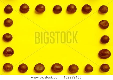 Chestnuts pattern on yellow background top view chestnut castanea