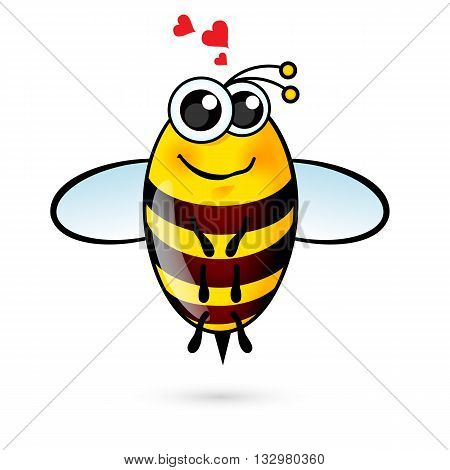 Illustration of a Friendly Cute Bee with Red Hearts