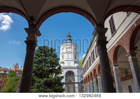 Milan, Italy - April 17, 2012:  The war memorial seen from the Sant'Ambogio church