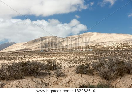 The Desert Landscape Costa Calma On Fuerteventura. Canary Island. Spain
