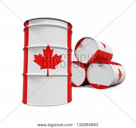 Canadian Flag Oil Barrel isolated on white background. 3D render