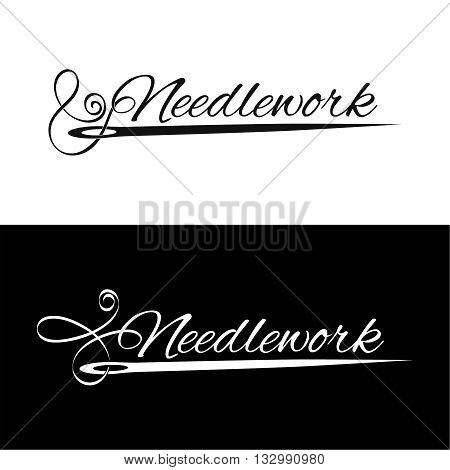 Set logos needlework. The needle and the art manuscript passing into the stylized thread. Vector illustration.