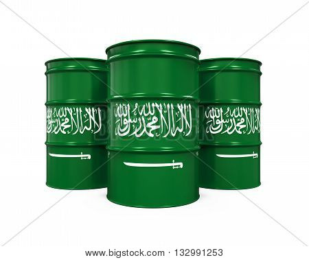 Saudi Arabia Flag Oil Barrel isolated on white background. 3D render