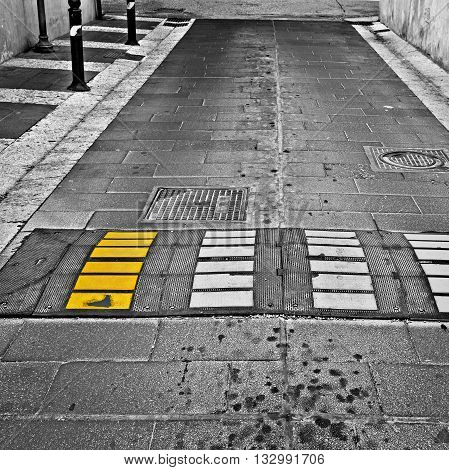 Pedestrian Crossing as a Soft Barrier Vintage Style Toned Picture