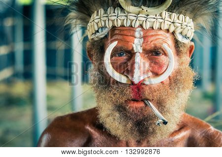 Smoking Man In Papua New Guinea