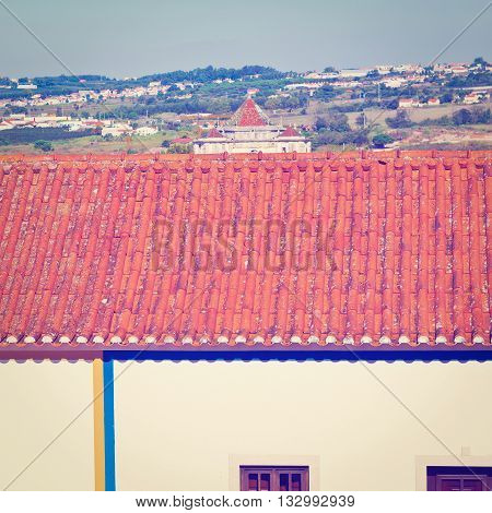 Tile Roof in the Historic Center City of Obidos in Portugal Retro  Effect