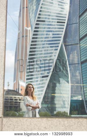 Unusual portrait of business woman . With big empty space for text, logo, etc...
