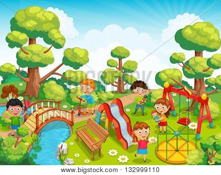 Children playing with toys on the playground in the park vector.