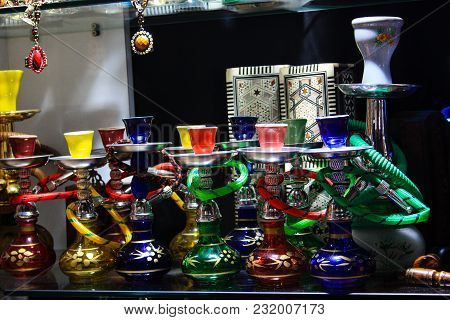 Closeup Of Handcrafted Decorative Objects Sold In A Souvenirs Shop In The Bazaar Of The Old City Of 