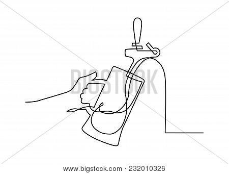 Continuous Line Drawing Pouring Fresh Beer On Wihite Background. Vector Illustration.