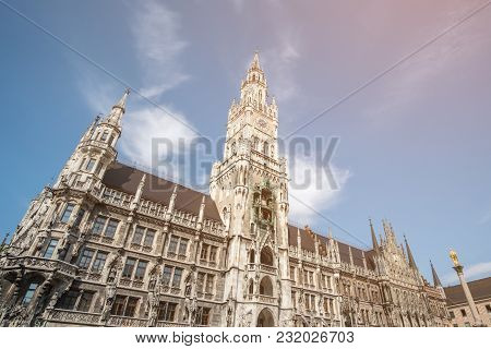 Rathaus-glockenspiel Famous Landmark In Marienplatz, Munich, Germany