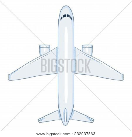 Vector Cartoon White Passenger Airplane. Commercial Aviation Aircraft.