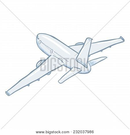Vector Cartoon White Passenger Airplane. Commercial Aviation Aircraft.