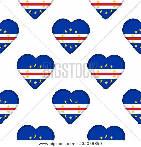 Seamless Pattern From The Hearts With Flag Of Republic Of Cabo Verde. Vector Illustration