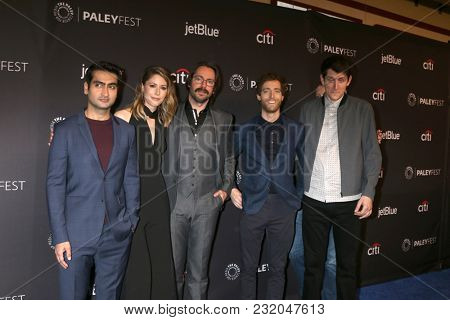 LOS ANGELES - MAR 18:  Kumail Nanjiani, Amanda Crew, Martin Starr, Thomas Middleditch, Zach Woods at the PaleyFest LA 2018 - Silicon Valley at Dolby Theater on March 18, 2018 in Los Angeles, CA
