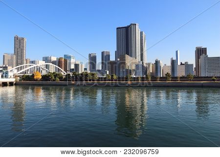 Tokyo Skyline - Modern Residential Neighborhoods With High Rise Apartment Buildings At Kachidoki.