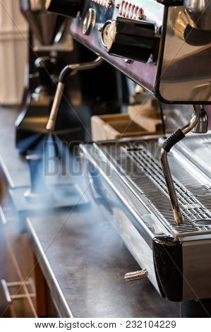 Cleaning Milk Frother Of Coffee Machine With Water Steam Jet To Be Ready For Milk Frothing