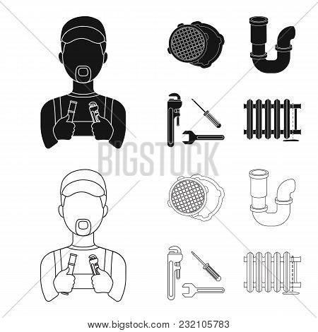 Sewage Hatch, Tool, Radiator.plumbing Set Collection Icons In Black, Outline Style Vector Symbol Sto