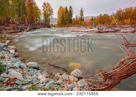 The  Altai Landscape With Multa River, Siberia, Altai Republic, Russia.