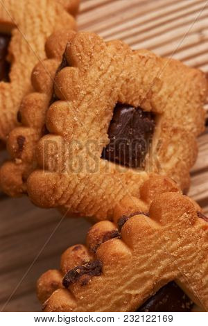 Chocolate Cookies On Gray Plate On Wooden Table