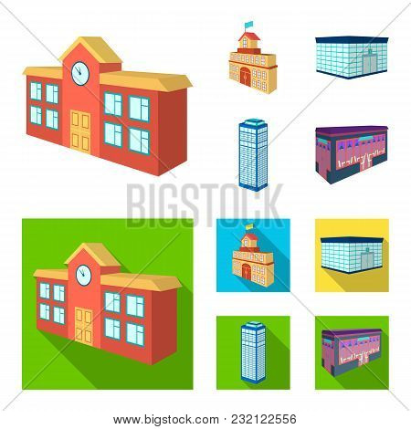 Bank Office, Skyscraper, City Hall Building, College Building. Architectural And Structure Set Colle