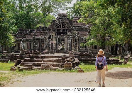 Siem Reap, Cambodia - August 5th, 2016:ta Prohm, Part Of Khmer Temple Complex, Asia. Siem Reap, Camb