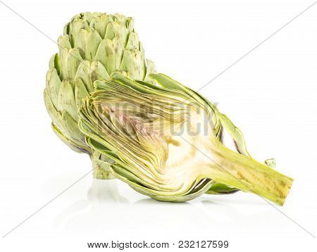 Globe Artichoke One Section Half Isolated On White Background Fresh Cut Raw