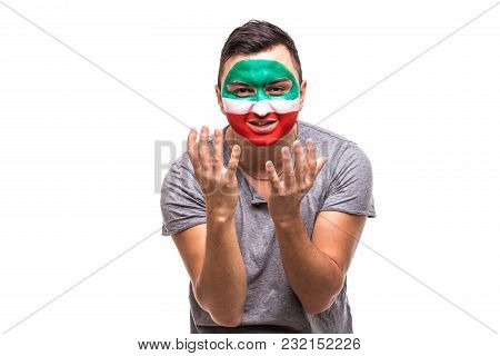 Handsome Man Supporter Fan Of Iran National Team Painted Flag Face Get Unhappy Sad Frustrated Emoiti