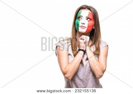 Woman Supporter Fan Of Mexico National Team Painted Flag Face Get Unhappy Sad Frustrated Emoitions I