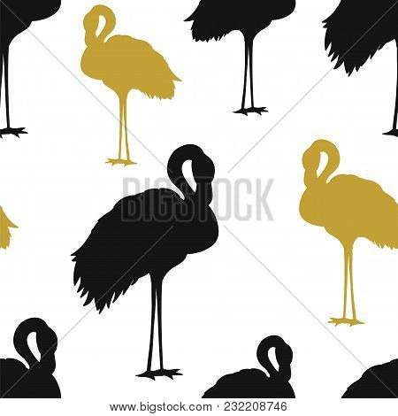 Cute Seamless Pink Flamingos Pattern. Cartoon Bird Vector Illustration. Summer Trendy Pattern Design