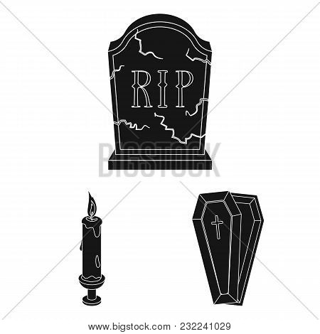 Funeral Ceremony Black Icons In Set Collection For Design. Funerals And Attributes Vector Symbol Sto