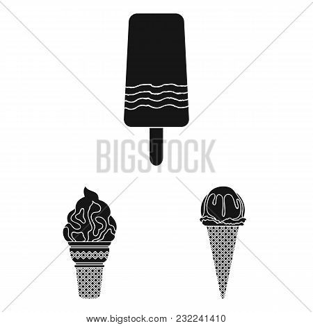 Different Ice Cream Black Icons In Set Collection For Design. Dessert And Sweetness Vector Symbol St