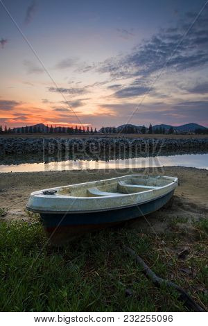 Beautiful View Of Sunset At Lumut,perak,malaysia. Soft Focus, Blur Due To Long Exposure. Visible Noi