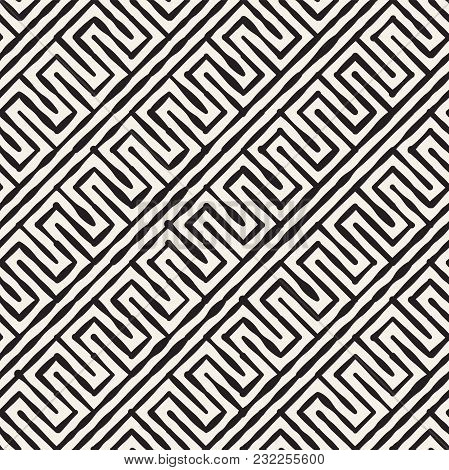 Hand Drawn Striped Seamless Pattern With Brushstrokes Tiling. Abstract Freehand Stilish Texture For 