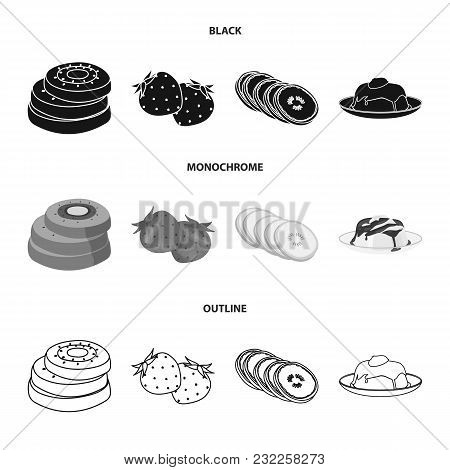 Fruits And Other Food. Food Set Collection Icons In Black, Monochrome, Outline Style Vector Symbol S