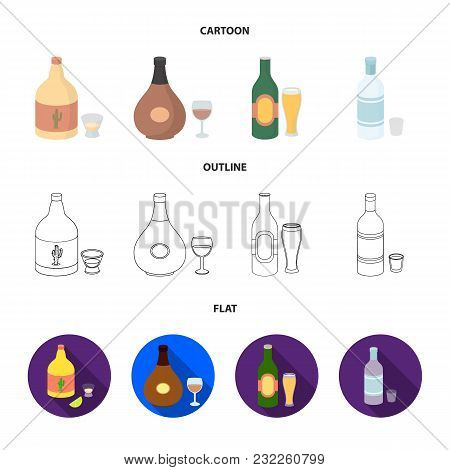 Tequila, Cognac, Beer, Vodka.alcohol Set Collection Icons In Cartoon, Outline, Flat Style Vector Sym