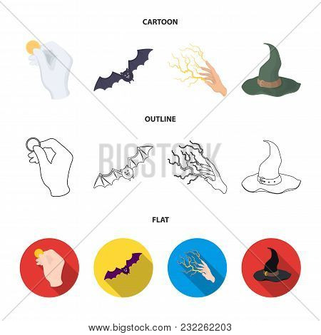 Focus With A Coin, A Bat, A Mage Hat, A Lightning-fast Spell.black And White Magic Set Collection Ic