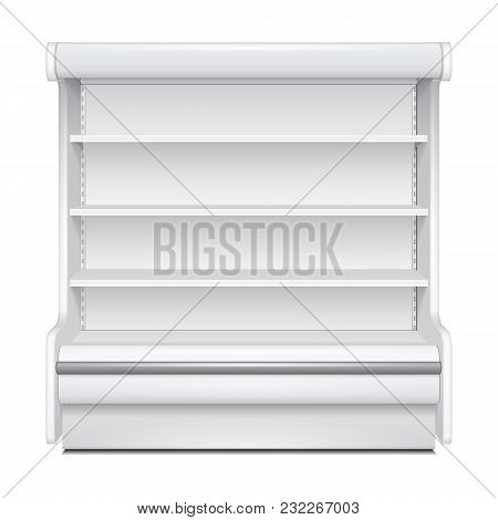 Cooled Regal Rack Refrigerator Wall Cabinet Blank Empty Showcase Displays. Retail Shelves. 3d Produc