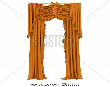 Orange Curtain Of A Theater Or A Opera Opening On A White Background 3d Rendering