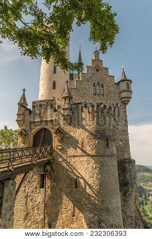 Castle Lichtenstein With Entrance Gate And Drawbridge