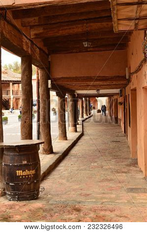 Arcads Of The Town Square Of Ayllon Cradle Of The Red Villages Besides Beautiful Medieval Town In Se