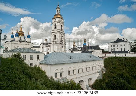 Tobolsk, Russia - July 15, 2016: Kremlin. View On Sofia Vzvoz, Rentereya, Belltower And St Sophia-as