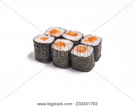 Rolls With Salmon. Syake Roru On White Background