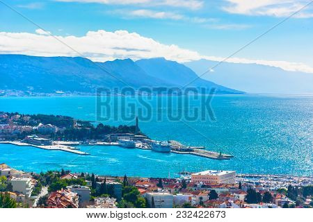 Aerial View At Split Sea Port In Croatia, Largest Harbor In Dalmatia Region, Mediterranean.