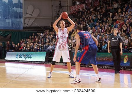 Samara, Russia - December 01: Bc Krasnye Krylia Guard Anton Ponkrashov #7, With Ball, Is On The Atta