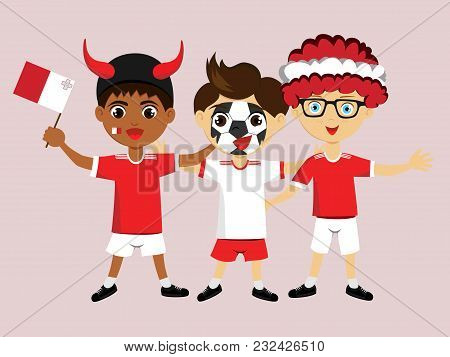 Fan Of Malta National Football, Hockey, Basketball Team, Sports. Boy With Malta Flag In The Colors O