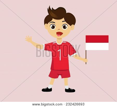 Fan Of Monaco National Football, Hockey, Basketball Team, Sports. Boy With Monaco Flag In The Colors